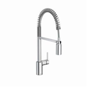 Moen® 5923 Align™ Pre-Rinse Spring Kitchen Faucet, 1.5 gpm Flow Rate, Pull-Down Spout, Polished Chrome, 1 Handle