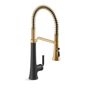 Kohler® 23765-BMB Tone™ Semi-Professional Pull-Down Kitchen Sink Faucet, 1.5 gpm Flow Rate, Matte Black with Moderne Brass, 1 Handle, 1 Faucet Hole, Traditional
