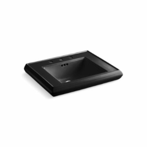 Kohler® 2259-8-7 Memoirs® Bathroom Sink Basin with Overflow, Rectangle Shape, 8 in Faucet Hole Spacing, 27 in W x 22 in D x 35 in H, Pedestal Mount, Fireclay, Black