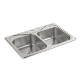 Sterling® 11402-4-NA Kitchen Sink with SilentShield® Technology, Southhaven®, Satin, Rectangle Shape, 14 in Left, 14 in Right L x 15-1/8 in Left, 15-1/8 in Right W, 4 Faucet Holes, 33 in L x 22 in W x 8 in H, Top Mount, 20 ga Stainless Steel