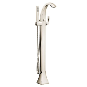 Moen® 695NL Voss™ 1-Riser Freestanding Roman Tub Filler Faucet, 6 gpm Flow Rate, Polished Nickel, 1 Handle