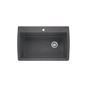 Blanco 441467 DIAMOND™ SILGRANIT® Super Single Bowl Dual Mount Kitchen Sink, Rectangle Shape, 1 Faucet Hole, 33-1/2 in W x 22 in H, Drop-In/Undermount, Granite, Cinder