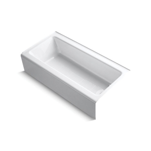 Kohler® 838-0 Bellwether® Bathtub with Integral Apron, Soaking Hydrotherapy, Rectangular Shape, 60 in L x 30-1/4 in W, Right Drain, Enamel Coated/White