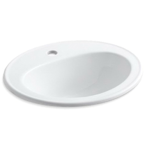 Kohler® 2196-1-0 Pennington® Self-Rimming Bathroom Sink With Overflow Drain, Oval Shape, 20-1/4 in W x 17-1/2 in D x 8-1/2 in H, Drop-In Mount, Vitreous China, White