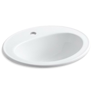 Kohler® 2196-1-0 Pennington® Self-Rimming Bathroom Sink with Overflow Drain, Oval Shape, 20-1/4 in W x 17-1/2 in D x 8-1/2 in H, Drop-In Mount, Vitreous China, White