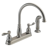 DELTA® 21996LF-SS Windemere® Kitchen Faucet, Commercial, 1.8 gpm Flow Rate, 8 in Center, Swivel Spout, Stainless, 2 Handles