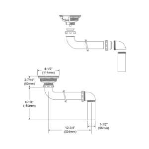 Elkay® LKAD35 Drain Fitting, 3-1/2 in Nominal, Polished Stainless Steel, Stainless Steel Drain