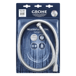 GROHE 28143000 Relexaflex Shower Hose, 1/2 in Nominal, 59 in L, 16 bar Working, Metal, StarLight® Polished Chrome