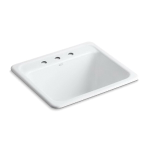 Kohler® 19017-3-0 Glen Falls™ Utility Sink, White, Rectangular Shape, 21-1/2 in L x 15-1/2 in W x 13 in D Bowl, 3 Faucet Holes, 25 in L x 22 in W x 13-5/8 in H, Top/Under Mount, Enameled Cast Iron