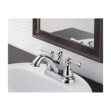 DELTA® 25999LF Haywood™ Centerset Lavatory Faucet, Chrome, 2 Handles, Plastic Pop-Up Drain, 1.2 gpm Flow Rate