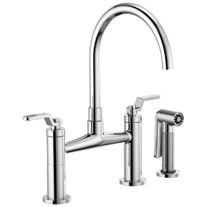 Brizo® 62544LF-PC Widespread Bridge Kitchen Faucet With Matching Side Spray, 1.8 gpm, 8 in Center, Arc Spout, Polished Chrome, 2 Handles, Side Spray(Y/N): Yes