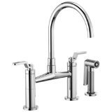 Brizo® 62544LF-PC Widespread Bridge Kitchen Faucet With Matching Side Spray, 1.8 gpm, 8 in Center, Arc Spout, Polished Chrome, 2 Handles, Side Spray(Y/N): Yes