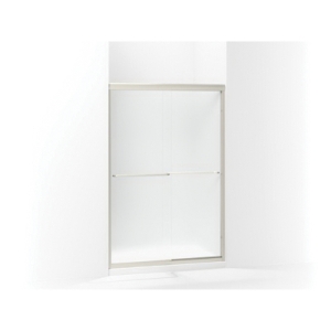 Sterling® 5475-48N-G03 5400 Sliding Shower Door With CleanCoat® Technology, Finesse®, Frameless Frame, Tempered Glass, Nickel Frame with Frosted Glass Texture, 1/4 in THK Glass, 65-13/16 in H Opening, 42-5/8 to 47-5/8 in W Opening