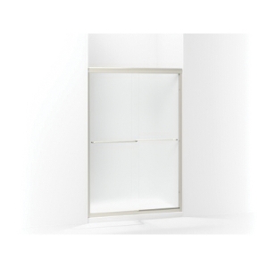 Sterling® 5475-48N-G03 5400 Sliding Shower Door with CleanCoat® Technology, Finesse®, Frameless Frame, Tempered Glass, Nickel Frame with Frosted Glass Texture, 1/4 in THK Glass, 65-13/16 in H Opening, 42-5/8 to 47-5/8 in W Opening