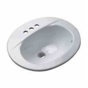 Zurn® Z5114 Self-Rimming Lavatory Sink With Front Overflow, Oval, 4 in Faucet Hole Spacing, 20-1/2 in W x 17-1/4 in D x 8-7/8 in H, Countertop Mount, Vitreous China, White