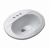 Zurn® Z5114 Self-Rimming Lavatory Sink with Front Overflow, Oval, 4 in Faucet Hole Spacing, 20-1/2 in W x 17-1/4 in D x 8-7/8 in H, Countertop Mount, Vitreous China, White