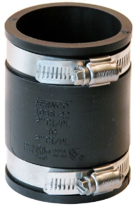 Fernco® 1056-22 Flexible Pipe Coupling, 2 in Nominal, Cast Iron/Copper/Lead/Plastic/Steel End Style, PVC