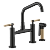 Brizo® 62563LF-BLGL Litze® Widespread Bridge Kitchen Faucet with Matching Side Spray, 1.8 gpm Flow Rate, 8 in Center, Angled Spout, Matte Black/Luxe Gold, 2 Handles