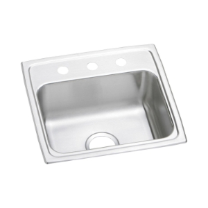 Elkay® LR19183 Lustertone™ Classic Kitchen Sink, Rectangle Shape, 16 in L x 11-1/2 in W Bowl x 7-1/2 in D Bowl, 3 Faucet Holes, 19 in L x 18 in W x 7-5/8 in H, Top Mounting, Stainless Steel
