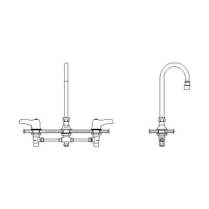 DELTA® 23C653 TECK® Widespread Lavatory Faucet, Commercial, 0.5 gpm Flow Rate, 6.7 in H Spout, 6 to 12 in Center, Chrome, 2 Handles