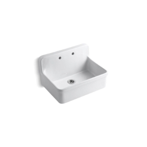Kohler® 12700-0 Gilford™ Kitchen Sink, Rectangle Shape, 2 Faucet Holes, 22 in W x 30 in D x 17-1/2 in H, Top/Wall Mount, Vitreous China, White