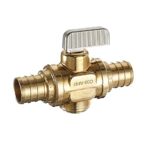 dahl dahal-Eco™ mini-ball™ 521-PX5-PX5 Straight In-Line Stop and Isolation Valve With Drain Screw and O-ring Seal, 3/4 in Nominal, PEX (Crimp) End Style, 250 psi Pressure, Brass Body, Rough Brass