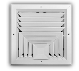 TRUaire™ 6" x 6", 3-Way, Directional, Opposed Blade Damper, Aluminum, Ceiling, White, Diffuser