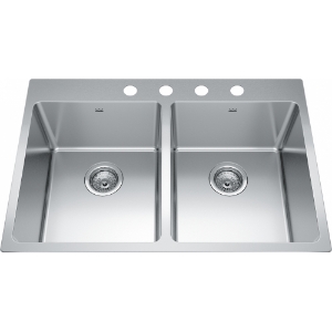 Kindred BDL2131-9-4N Brookmore 31-in LR x 20.9-in FB x 9-in DP Drop-In Double Bowl Stainless Steel Sink