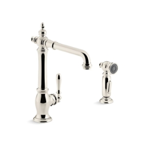 Kohler® 99265-SN Artifacts® Single-Handle Kitchen Sink Faucet With Side Sprayer, Vibrant Polished Nickel
