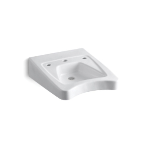 Kohler® 12634-0 Morningside™ Wheelchair Users Bathroom Sink With Overflow, Rectangle Shape, 5-3/4 in Faucet Hole Spacing, 20 in W x 21-1/2 in D x 8-1/8 in H, Wall Mount, Vitreous China, White