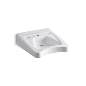 Kohler® 12634-0 Morningside™ Wheelchair Users Bathroom Sink with Overflow, Rectangle Shape, 5-3/4 in Faucet Hole Spacing, 20 in W x 21-1/2 in D x 8-1/8 in H, Wall Mount, Vitreous China, White