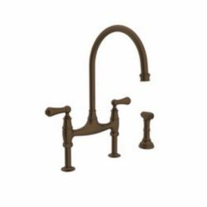 Perrin & Rowe® U.4719L-EB-2 Bridge Kitchen Faucet with Side Spray, 1.8 gpm Flow Rate, 7-7/8 in Center, English Bronze, 2 Handles