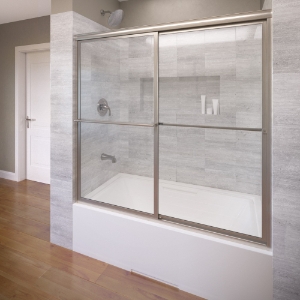 Basco® Deluxe Framed Bypass Tub Door 3/16" Thick Glass Obscure Glass Chrome 57" - 59" Width 58-1/2" Height