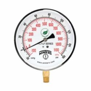 WINTERS PCT319 Contractor Gauge, 0 to 15 psi, 1/4 in NPT Connection, 4-1/2 in Dial, +/- 1 %