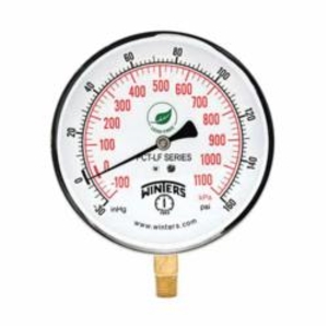 WINTERS PCT323 Contractor Gauge, 0 to 100 psi, 1/4 in NPT Connection, 4-1/2 in Dial, +/- 1 %