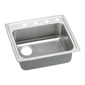Elkay® LRAD252160L3 Gourmet Kitchen Sink, Lustertone, Rectangle Shape, 21 in L x 15-3/4 in W x 5-7/8 in D Bowl, 3 Faucet Holes, 25 in L x 21-1/4 in W x 6 in H, Top Mount, Stainless Steel
