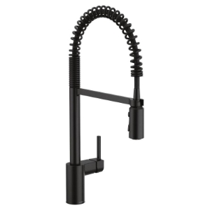 Moen® 5923BL Pre-Rinse Spring Pulldown Kitchen Faucet, Align™, 1.5 gpm Flow Rate, High-Arc Spout, Matte Black, 1 Handle