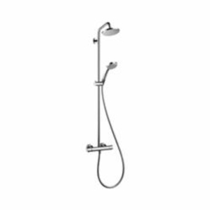 Hansgrohe 27169001 Croma Shower Pipe, 3 Shower Head, 2 gpm Flow Rate, Full/Pulsating Massage/Intense Turbo Spray, Polished Chrome