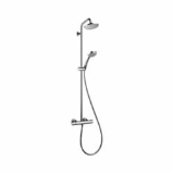 Hansgrohe 27169001 Croma Shower Pipe, 3 Shower Head, 2 gpm Flow Rate, Full/Pulsating Massage/Intense Turbo Spray, Polished Chrome