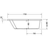 DURAVIT 700212000000090 Paiova Corner Left Built-In Bathtub, Soaking, Rectangle Shape, 67 in L x 39-3/8 in W, Center Drain, White