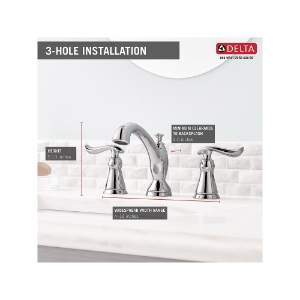 DELTA® 3594-MPU-DST Linden® Widespread Lavatory Faucet, 1.5 gpm Flow Rate, 3-3/4 in H Spout, 4 to 16 in Center, Chrome, 2 Handles, Pop-Up Drain