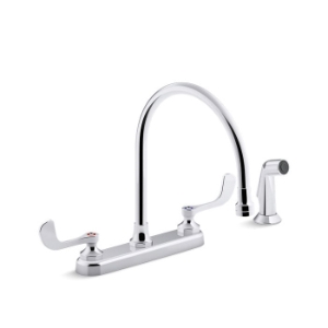 Kohler® 810T71-5AFA-CP Triton™ Bowe® Kitchen Sink Faucet, 1.8 gpm Flow Rate, 8 in Center, Rigid/Swivel Gooseneck Spout, Polished Chrome, 2 Handles