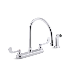 Kohler® 810T71-5AFA-CP Triton® Bowe® Kitchen Sink Faucet, 1.8 gpm Flow Rate, 8 in Center, Rigid/Swivel Gooseneck Spout, Polished Chrome, 2 Handles