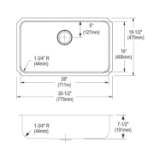 Elkay® PODUH2816 Pursuit™ Outdoor Sink, Rectangle Shape, 30-1/2 in W x 18-1/2 in D x 7-1/2 in H, Under Mount, Stainless Steel, Luster Highlighted Satin