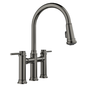 Blanco 443263 Empressa Bridge Faucet, Commercial, 1.5 gpm Flow Rate, 180 deg Swivel Spout, Satin Dark Steel, 1 Handle