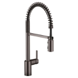 Moen® 5923BLS Align™ Pre-Rinse Spring Pulldown Kitchen Faucet, Commercial, 1.5 gpm Flow Rate, High-Arc Spout, Black/Stainless Steel, 1 Handle