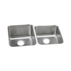 Elkay® ELUH3120R Lustertone™ Classic Offset Kitchen Sink, Rectangle Shape, 14 in Left, 13-1/2 in Right L x 18 in Left, 16 in Right W Bowl x 9-7/8 in Left, 7-7/8 in Right D Bowl, 31-1/4 in L x 20-1/2 in W x 9-7/8 in H, Undermounting