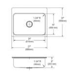 DAYTON® DSESR127220 Elite Kitchen Sink, Rectangle Shape, 27 in W x 22 in D x 8 in H, Top/Under Mount, 300 Stainless Steel, Elite Satin