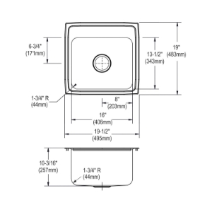 Elkay® PLA1919103 Pursuit™ Laundry Sink, Rectangle Shape, 19 in W x 10-3/16 in D x 19-1/2 in H, Top Mount, Stainless Steel, Lustertone