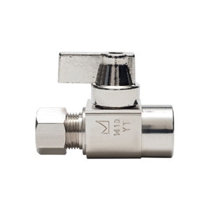 1/4 Turn Straight Supply Stop, 1/2 x 3/8 in Nominal, C x Compression, Brass Body, Nickel Plated, Domestic